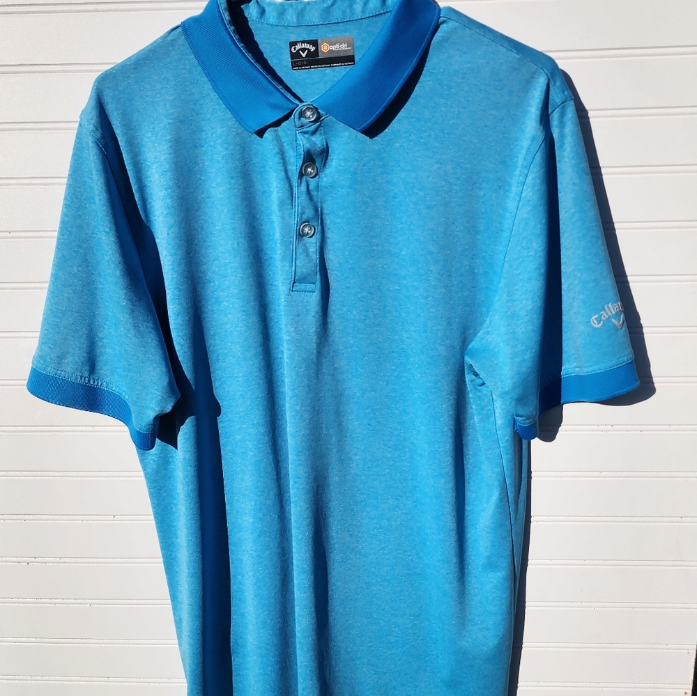 Mens Large Callaway Opti-Dri Bachelor Button Golf Polo Shirt Light Blue